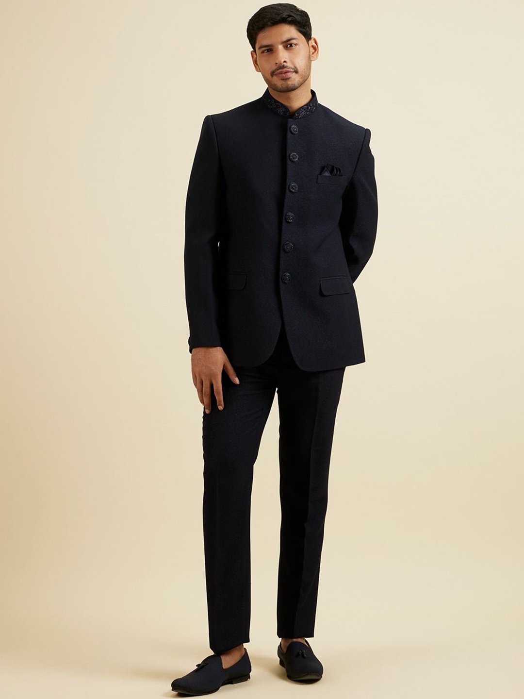 

Manyavar Tailored-Fit Single-Breasted Two-PieceSuit, Blue