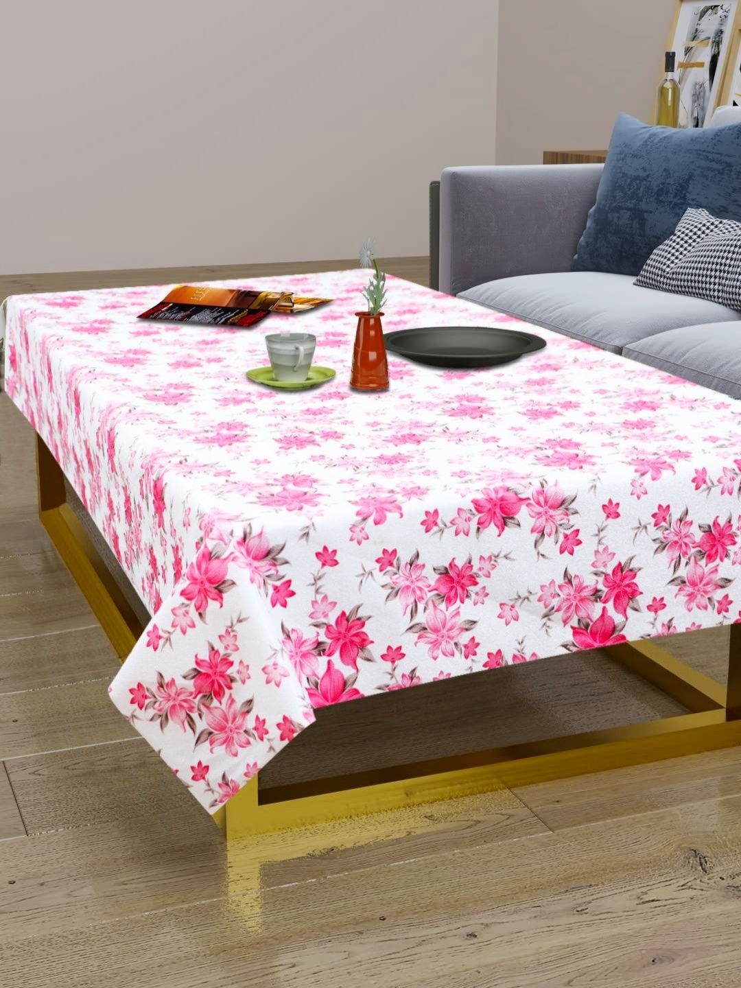 

LooMantha Pink & White Floral Printed Waterproof 2-Seater Table Cover