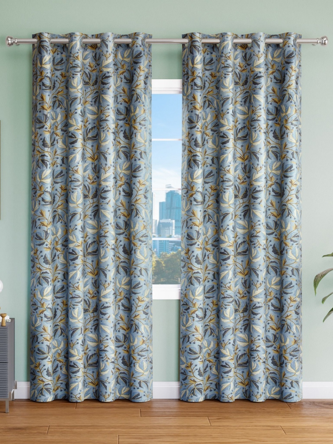 

Aura Grey Set of 2 Floral Door Curtain