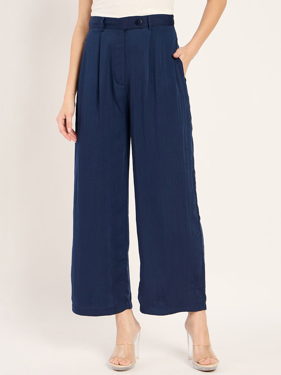 

FEMMELLA Women Relaxed Pleated Trousers, Navy blue