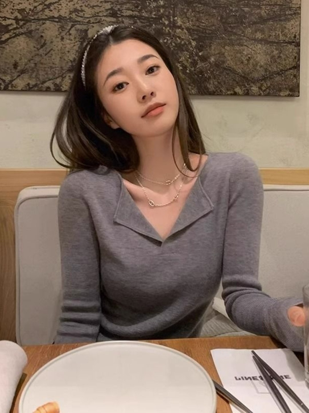 

HERE&NOW V-Neck Regular Top, Grey