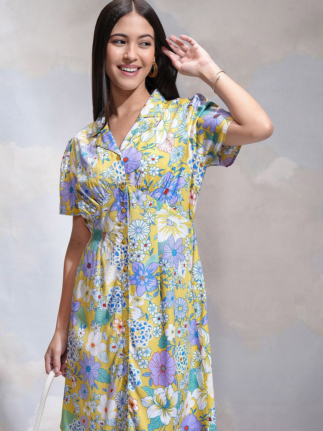 

Tokyo Talkies Floral Printed A-Line Mini Dress, Yellow