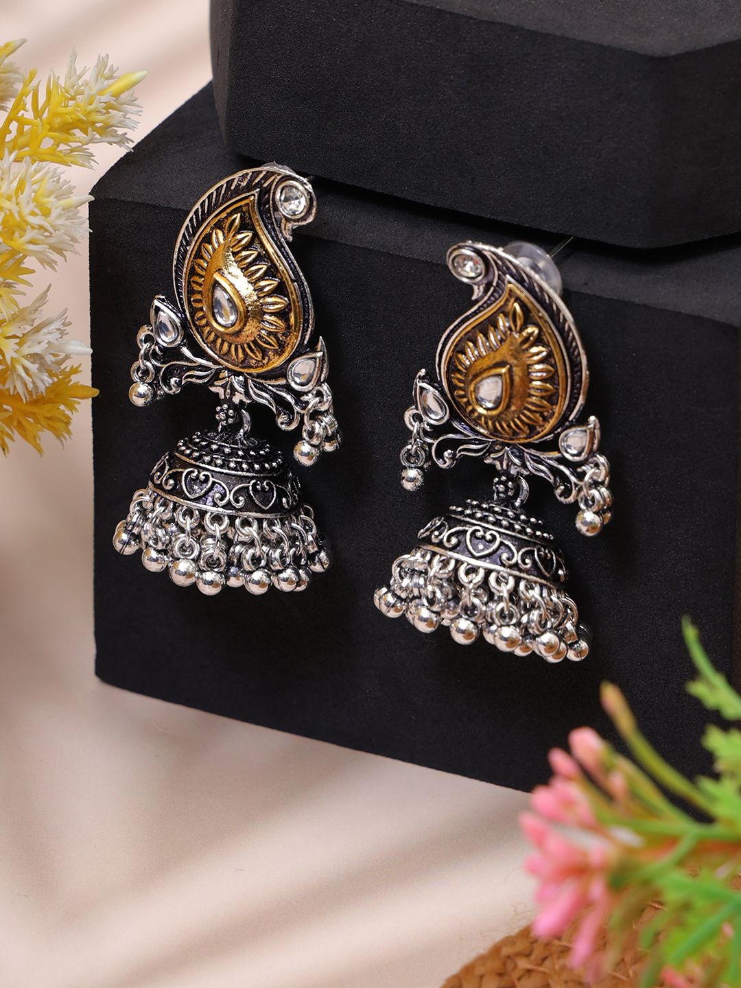 

Styled Diva Contemporary Jhumkas Earrings, Silver