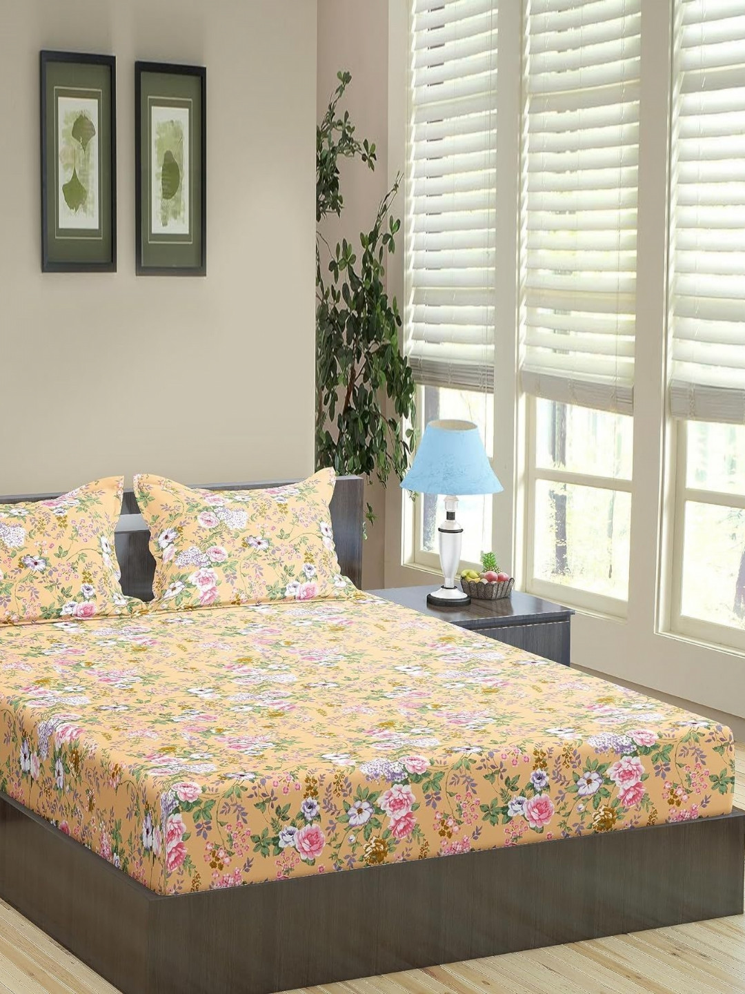 

Trance Home Linen Brown Floral 180 TC Cotton Single Bedsheet Set 1.52m x 2.54m