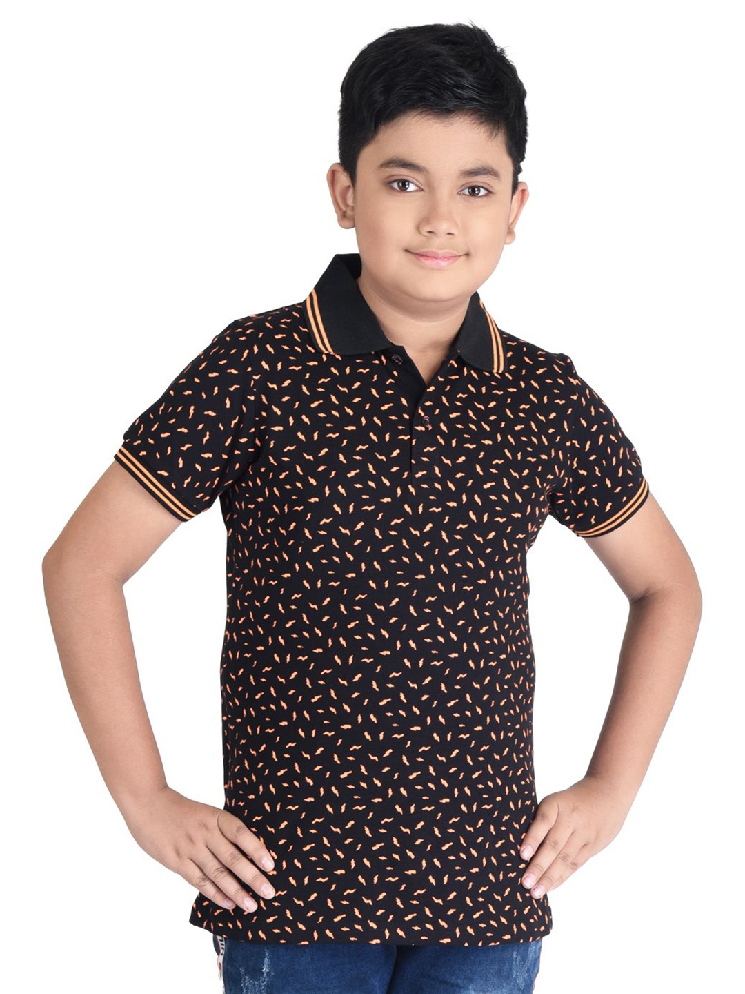 

Clothe Funn Boys Conversational Printed Polo Collar Cotton T-shirt, Black