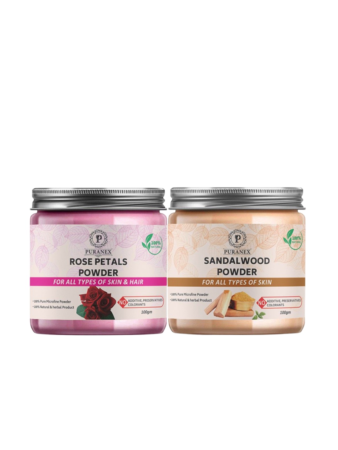 

Puranex Set Of 2 Rose Petals Powder & Sandalwood Powder For Face - 100 g Each, White