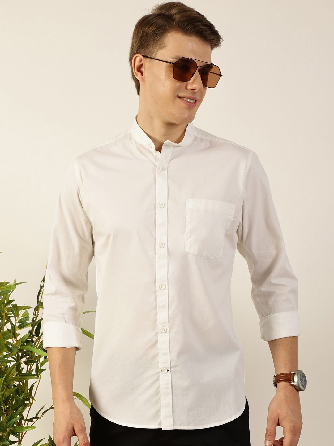 

Mast & Harbour Men Premium Slim Fit Opaque Solid Cotton Casual Shirt, White