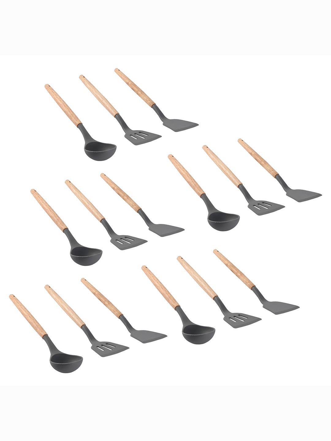 

Kuber Industries Unisex Grey 15 Pcs Silicone Nonstick Spatula Set