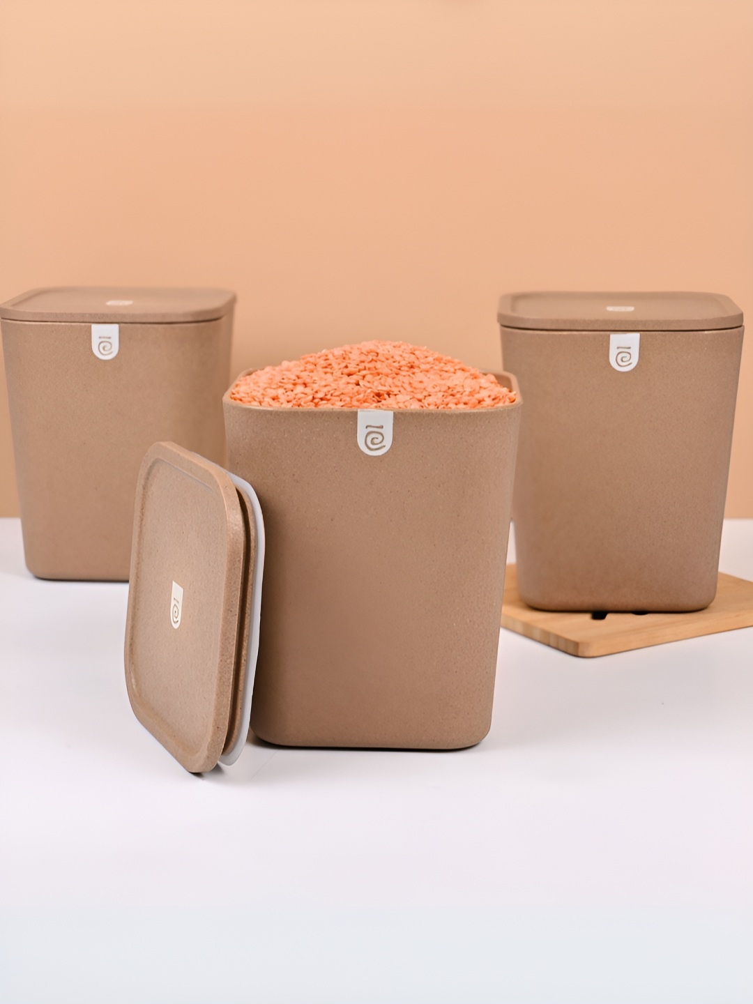 

eha Beige 3 Pieces Dishwasher Safe Canister Container