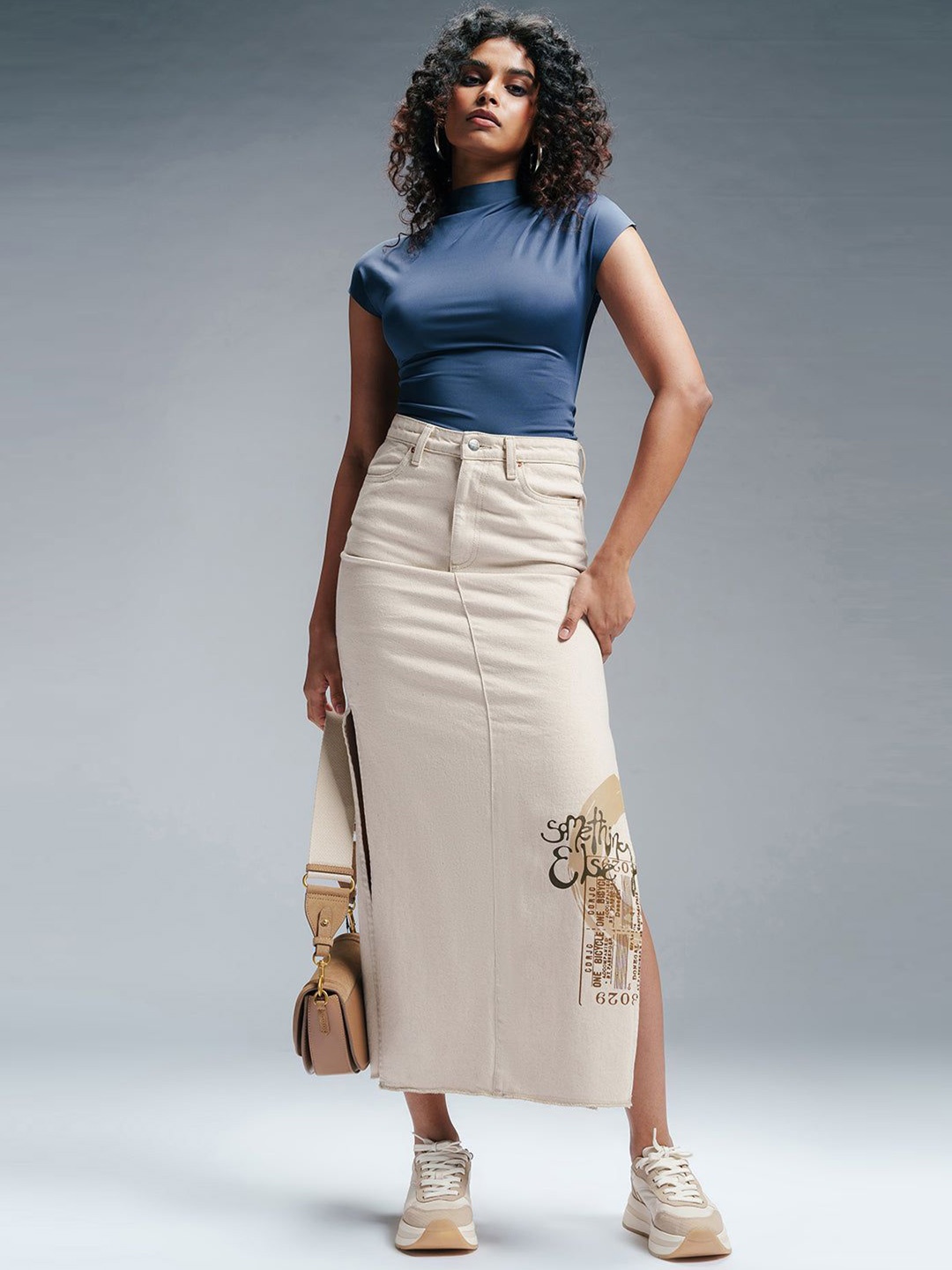 

FREAKINS Graphic Printed Straight Maxi Skirt, Cream