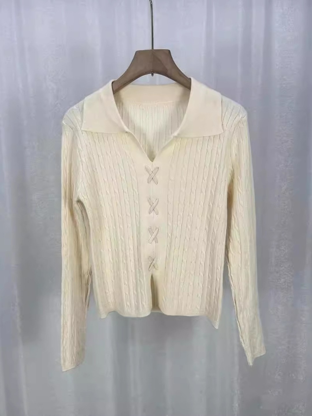 

KPOP Women Self Design Shirt Style Top, Cream