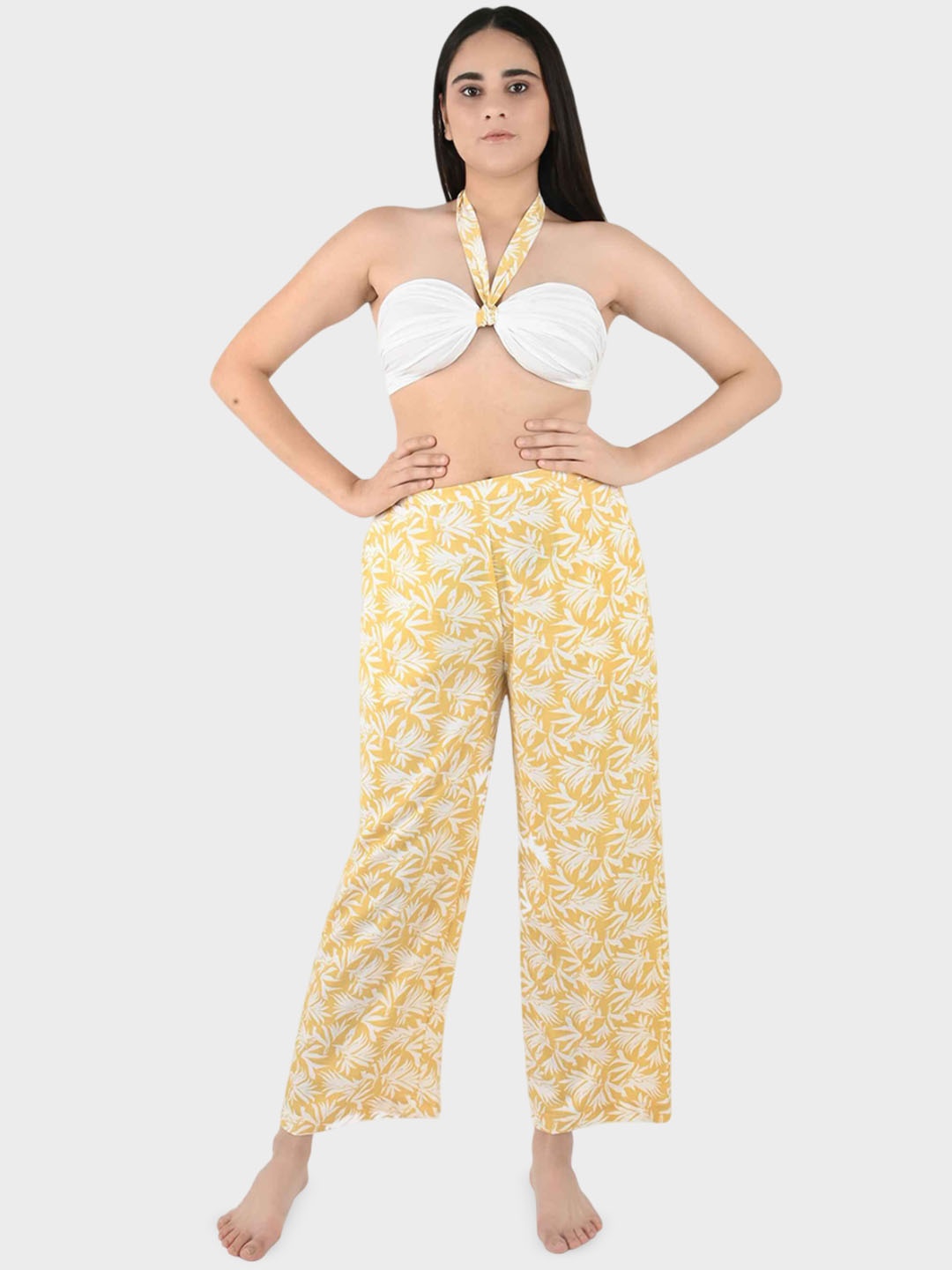 

Blissence Printed Top & Trousers Swimwear Cover up Set, Yellow