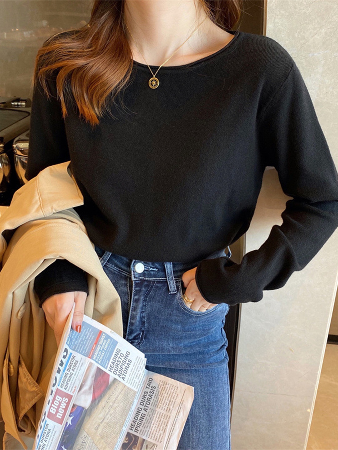 

StyleCast Women Round Neck Shirt Style Top, Black
