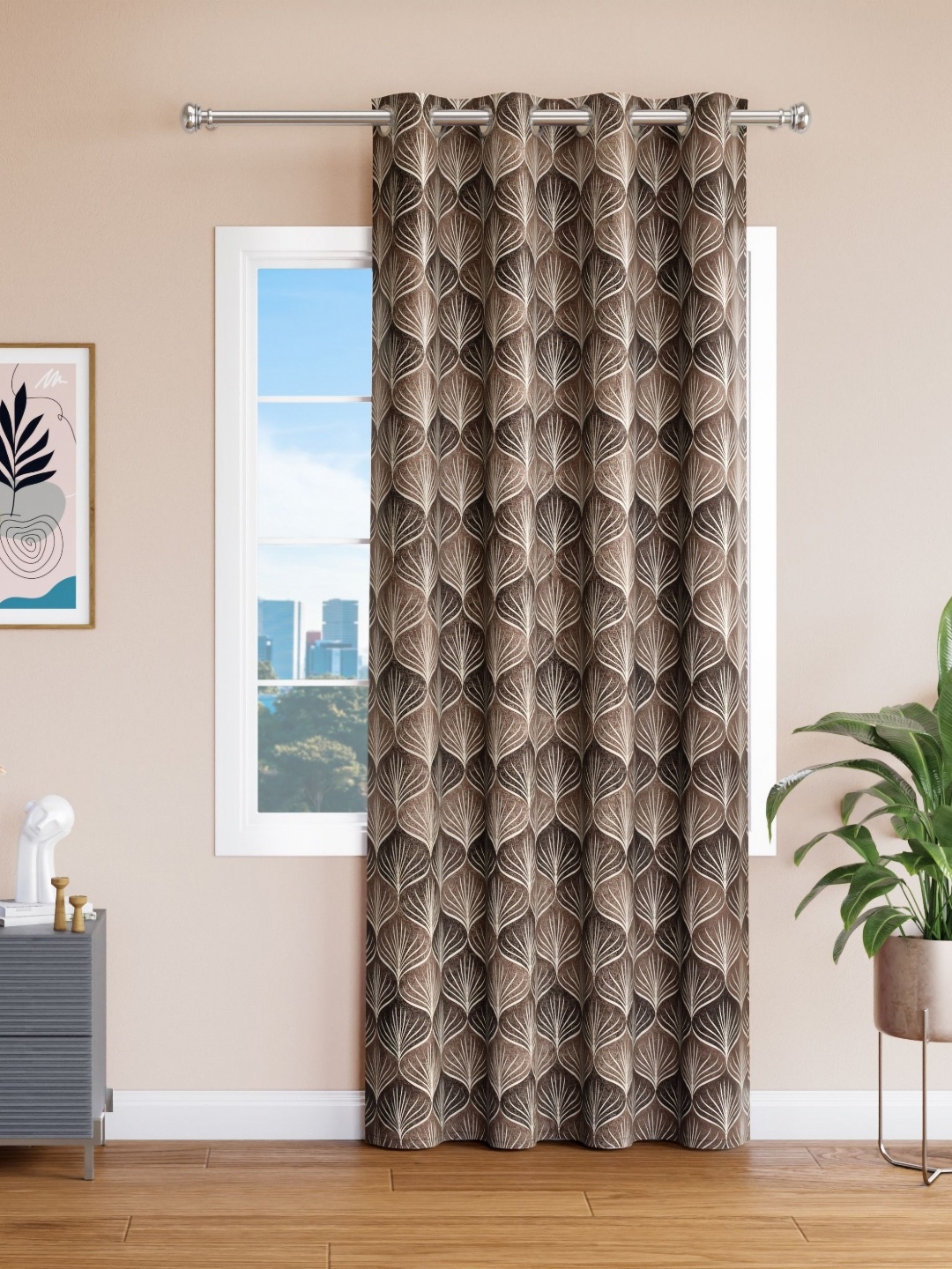 

Aura Coffee Brown & White Geometric Door Curtain