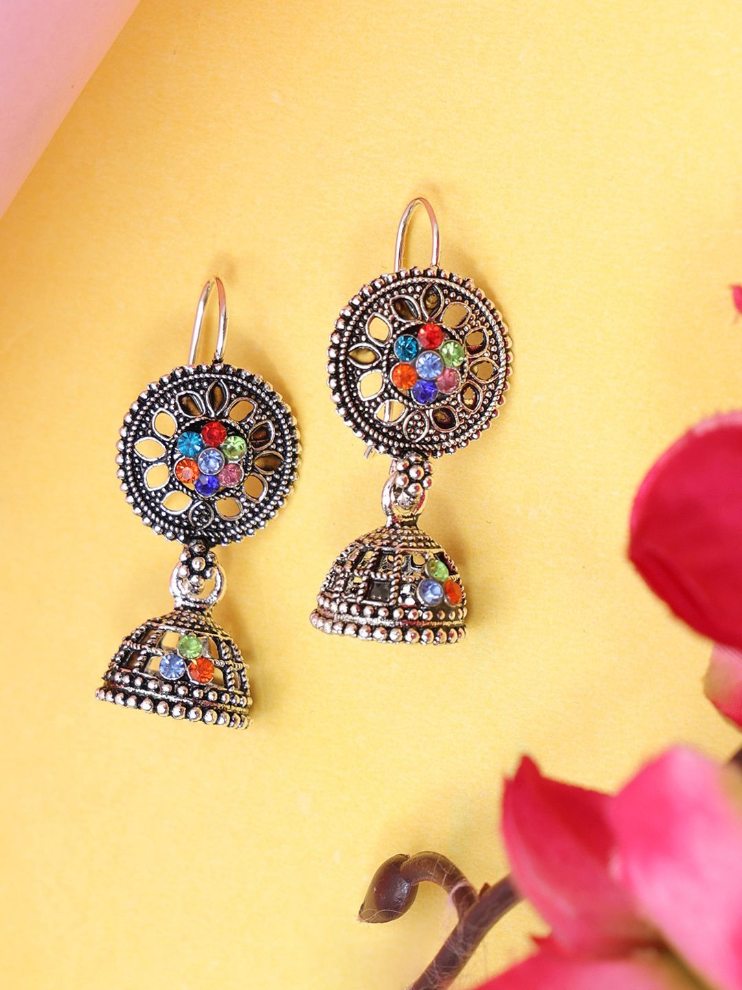 

Styled Diva Contemporary Jhumkas Earrings, Silver