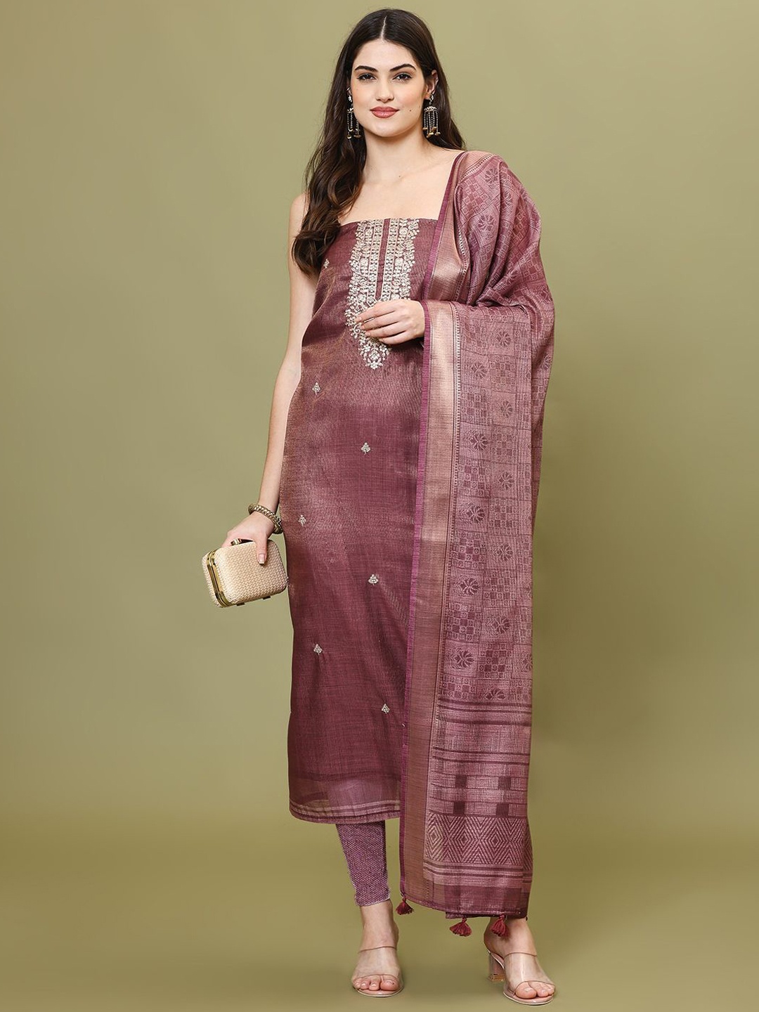 

Meena Bazaar Embroidered Unstitched Dress Material, Purple