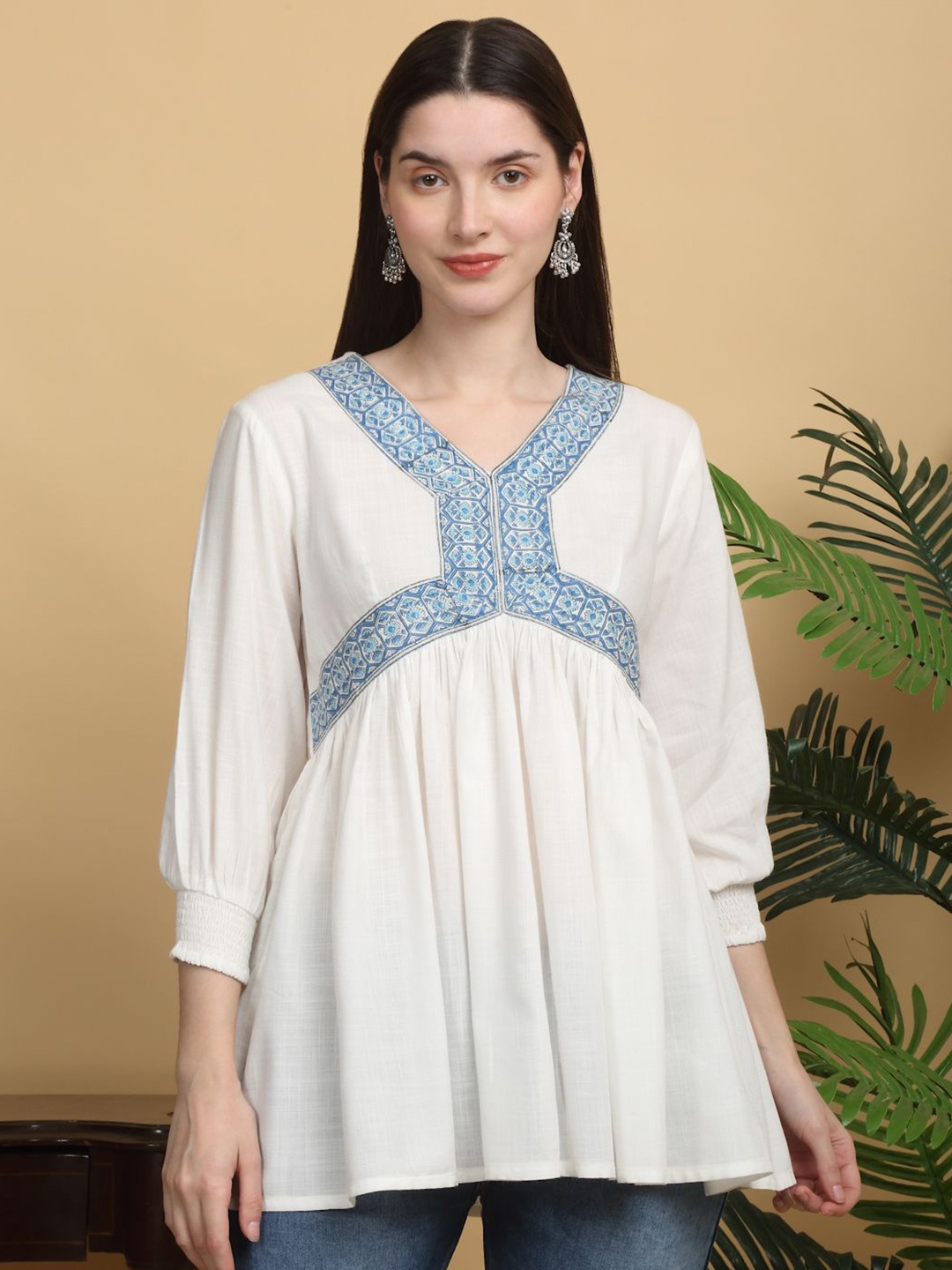

KALINI Women Cinched Waist Longline Top, White