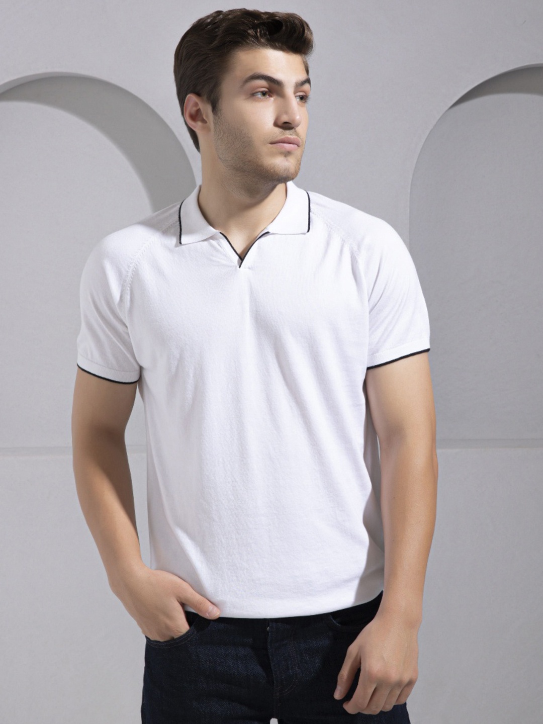 

The Tie Hub Men Solid Cotton Polo T-shirt, White