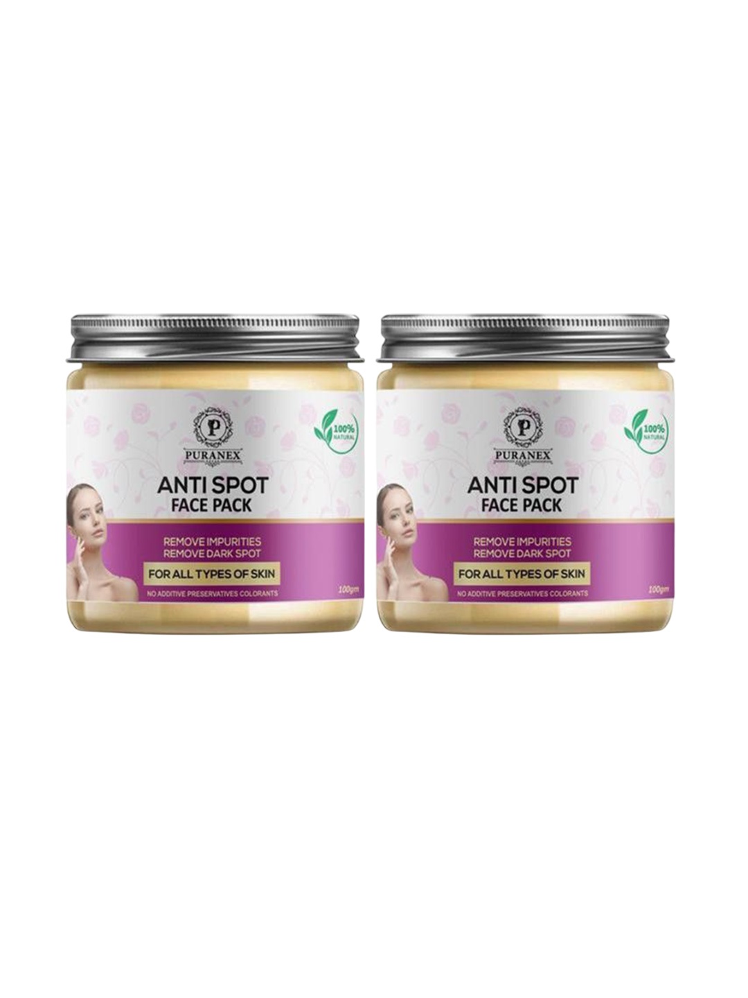 

Puranex Set Of 2 100% Natural & Pure Anti Spot Face Pack - 100 g Each, White