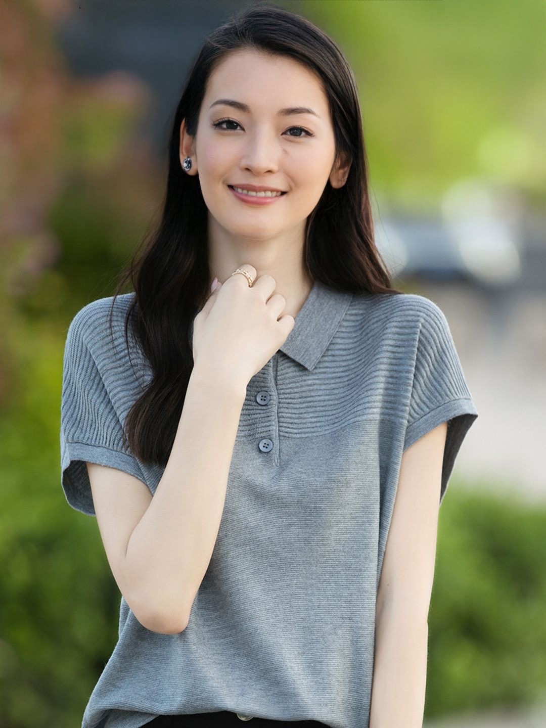 

StyleCast Women Polo Collar Self Design T-shirt, Grey