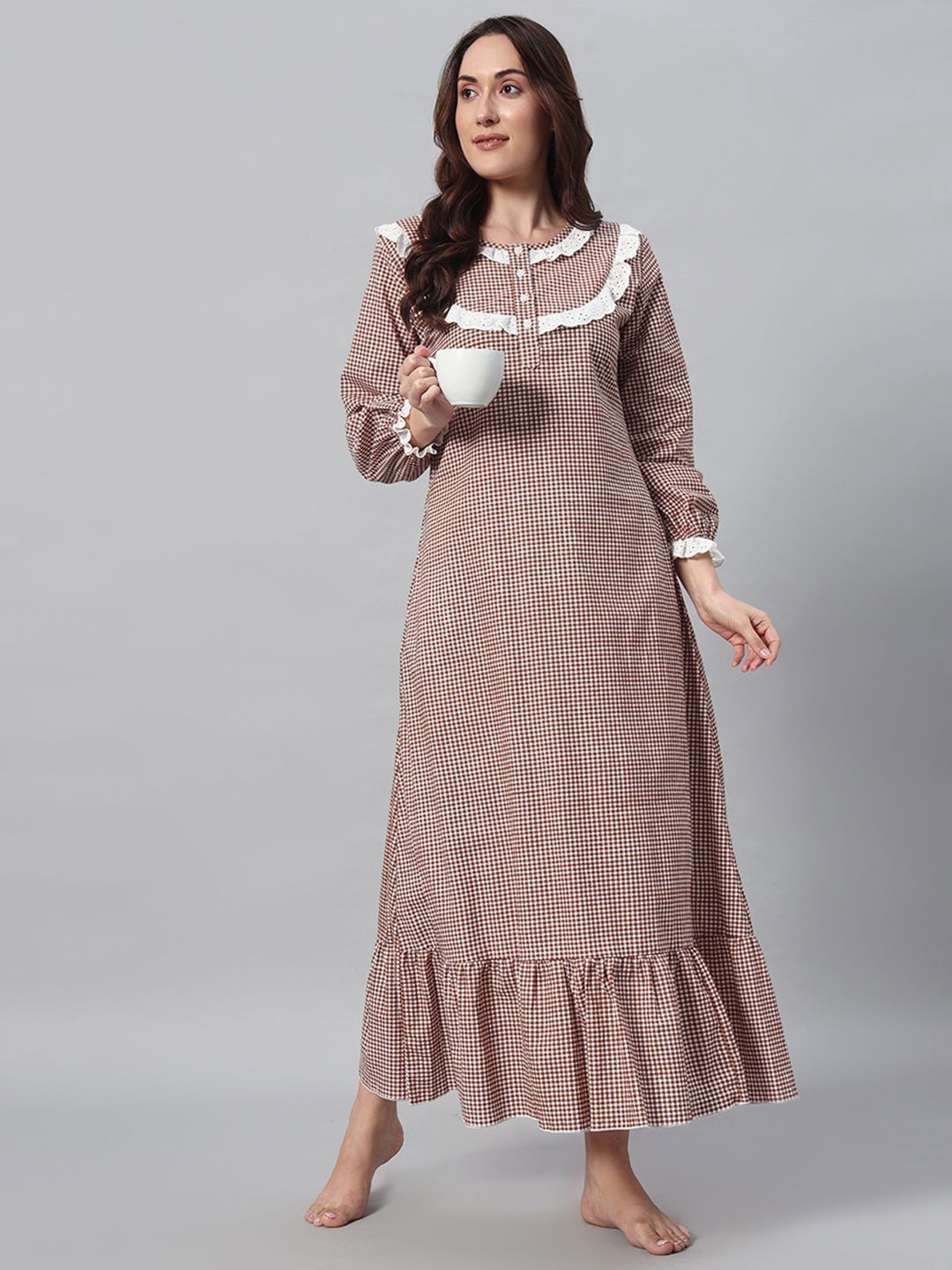 

SEPHANI Checked Maxi Nightdress, Brown