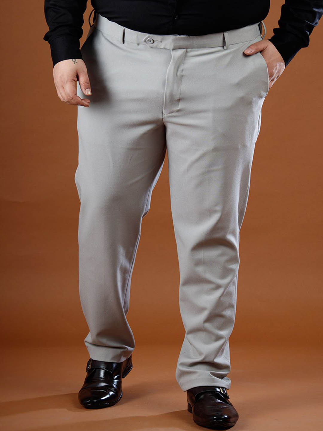 

Muffynn Men Plus Size Relaxed Straight Leg Straight Fit Formal Trouser, Grey