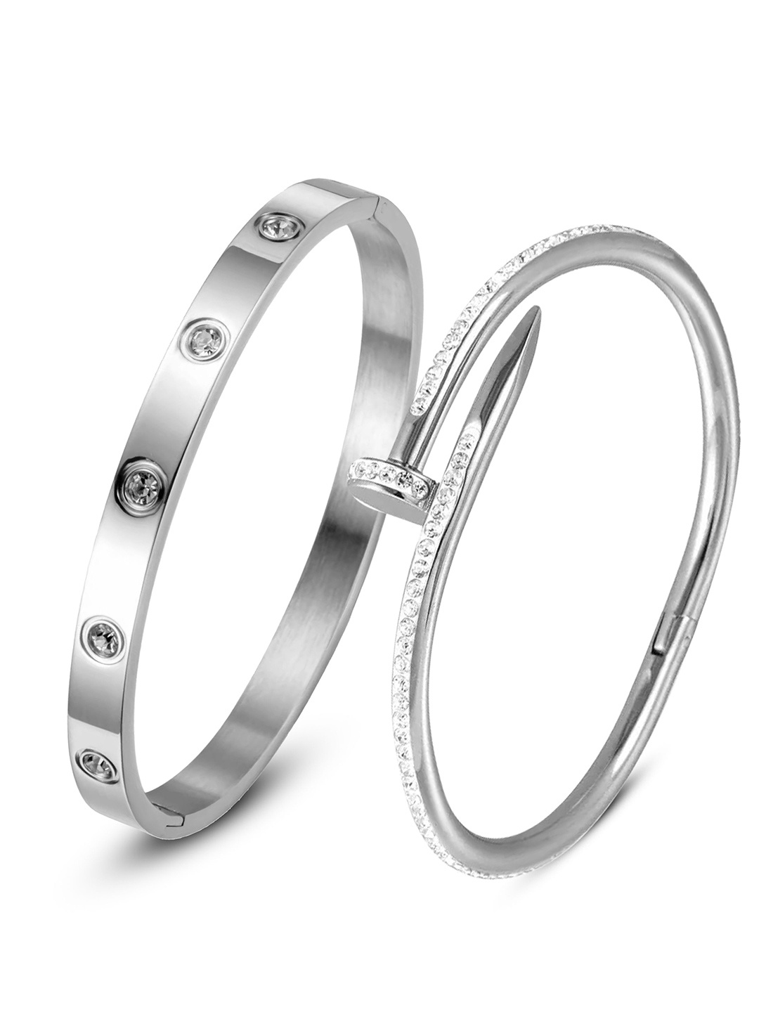 

MEENAZ Women Pack Of 2 American Diamond Antique Silver-Plated Bangle-Style Bracelet