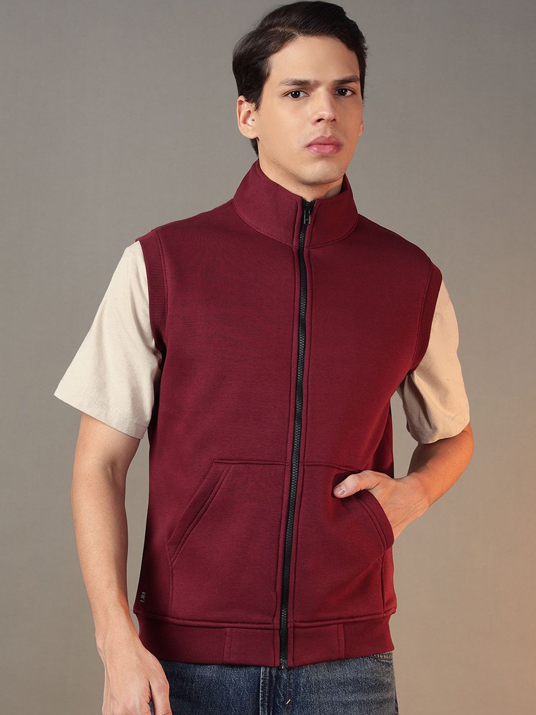 

FCK GOLD Men Fleece Tailored Jacket with Patchwork, Maroon