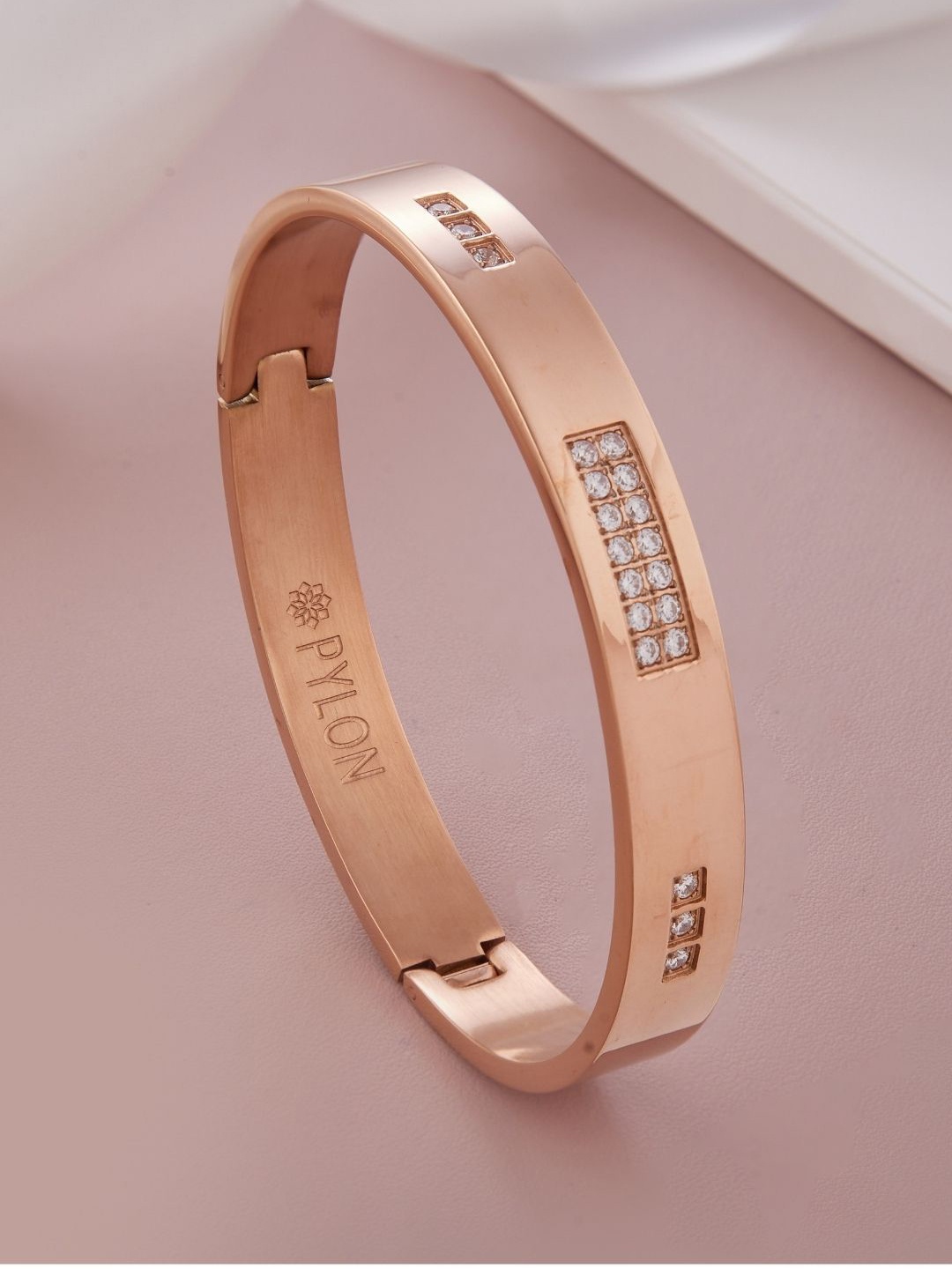 

PYLON Men American Diamond Kada Bracelet, Rose gold