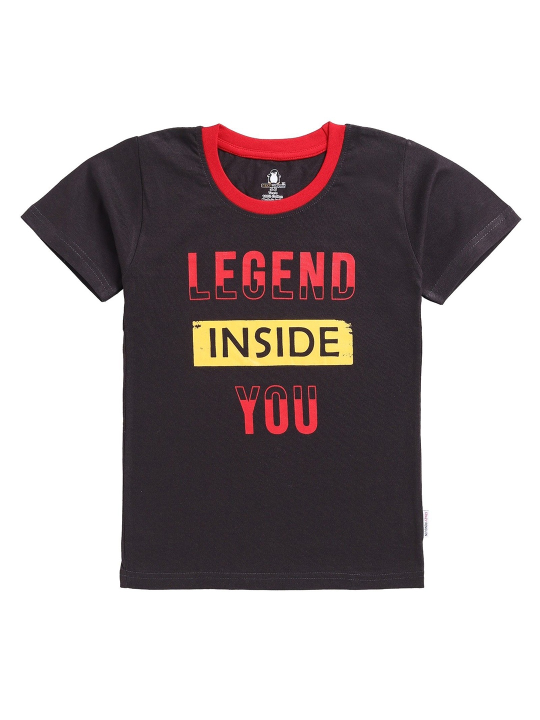 

CRAZYPENGUIN ELITE Boys Typography Printed Round Neck Cotton T-shirt, Brown