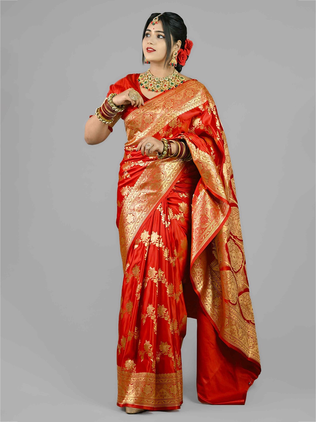 

Shopeezy Tex Fab Woven Design Zari Silk Blend Banarasi Saree, Red