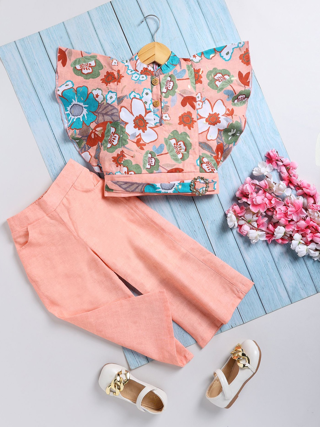 

Toonyport Girls Printed Top with Trousers, Peach
