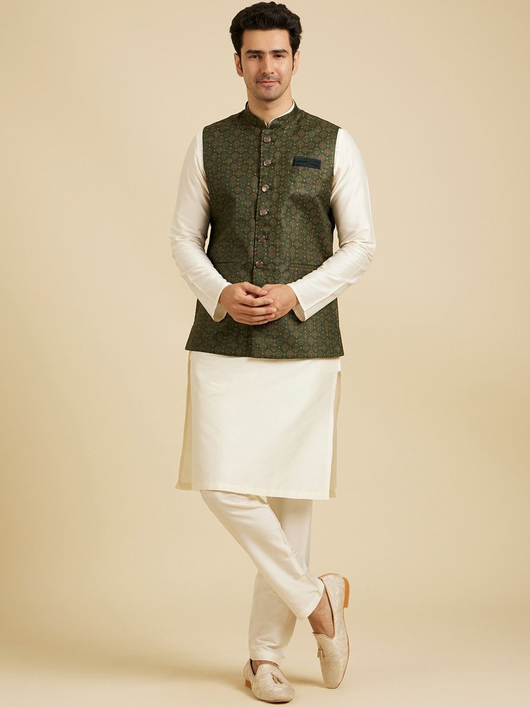 

Manyavar Printed Nehru Jackets, Green