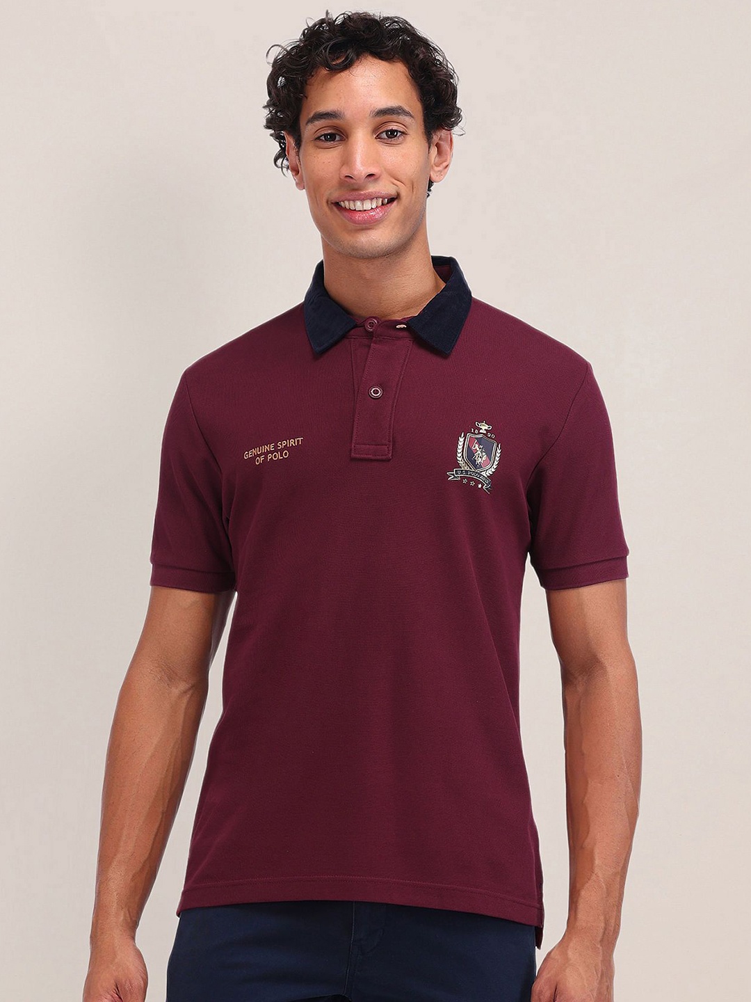 

U.S. Polo Assn. Men Typography Polo Collar Slim Fit T-shirt, Red