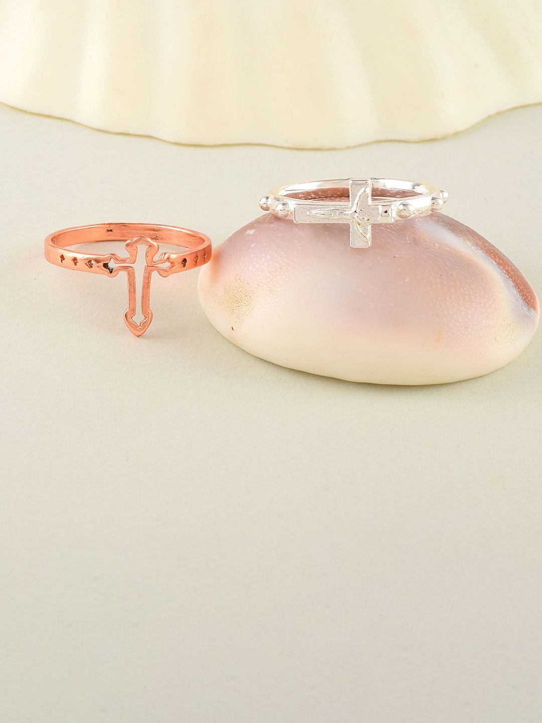 

MEMOIR Set Of 2 Brass-Plated Finger Rings, Silver