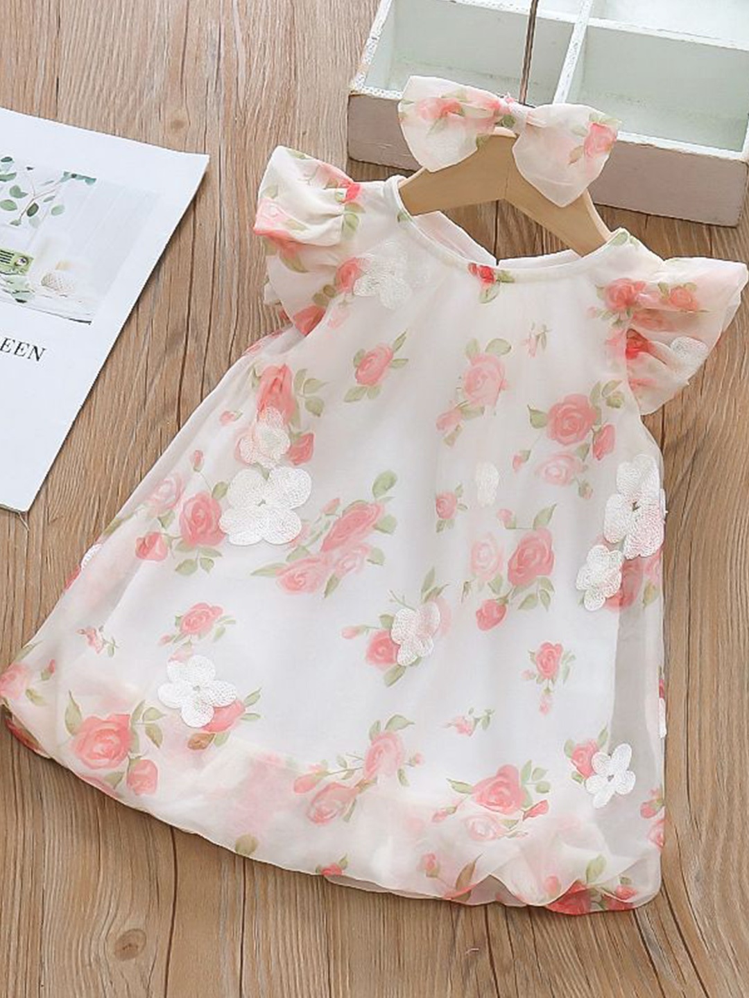 

YK Girls Floral Print Cotton A-Line Dress, Pink