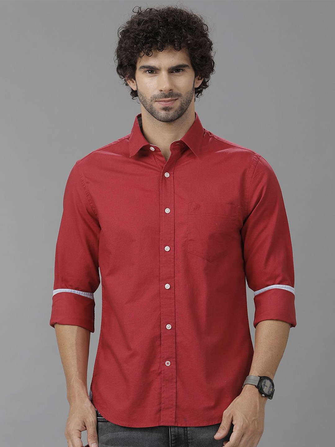 

Double Two Men Comfort Slim Fit Opaque Casual Shirt, Red