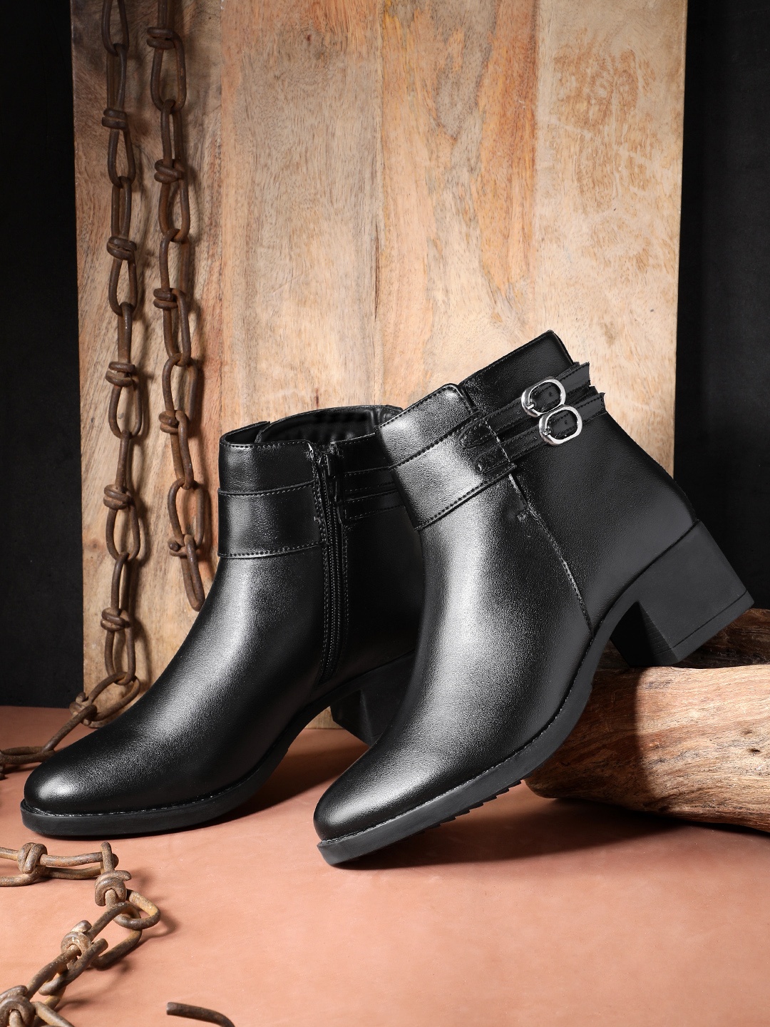 

The Roadster Lifestyle Co. Women Block Heel Boots with Buckle Detailing, Black