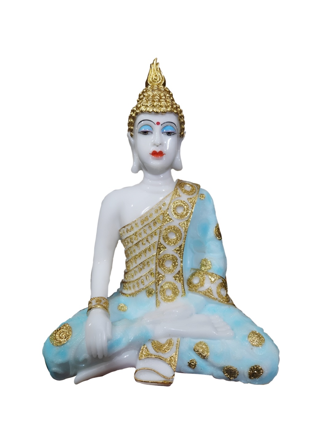 

krishnagallery1 Gold Toned & White Gautam Buddha Marble Showpiece