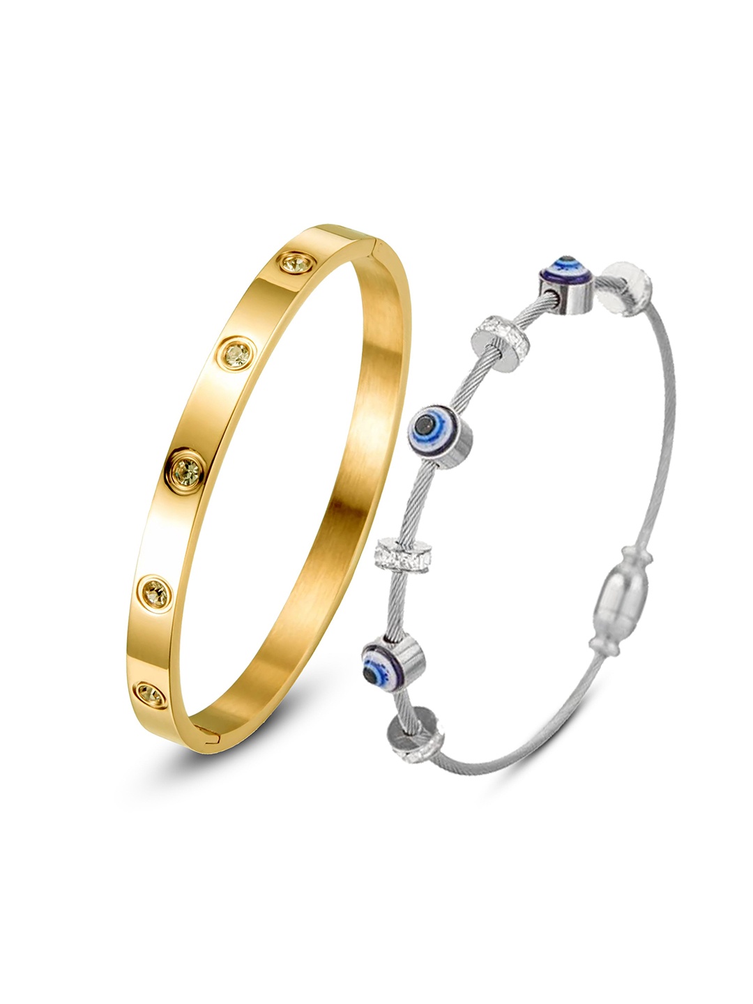 

MEENAZ Set Of 2 Gold-Plated AD Studded Stainless Steel Anti Tarnish Kada Bracelet