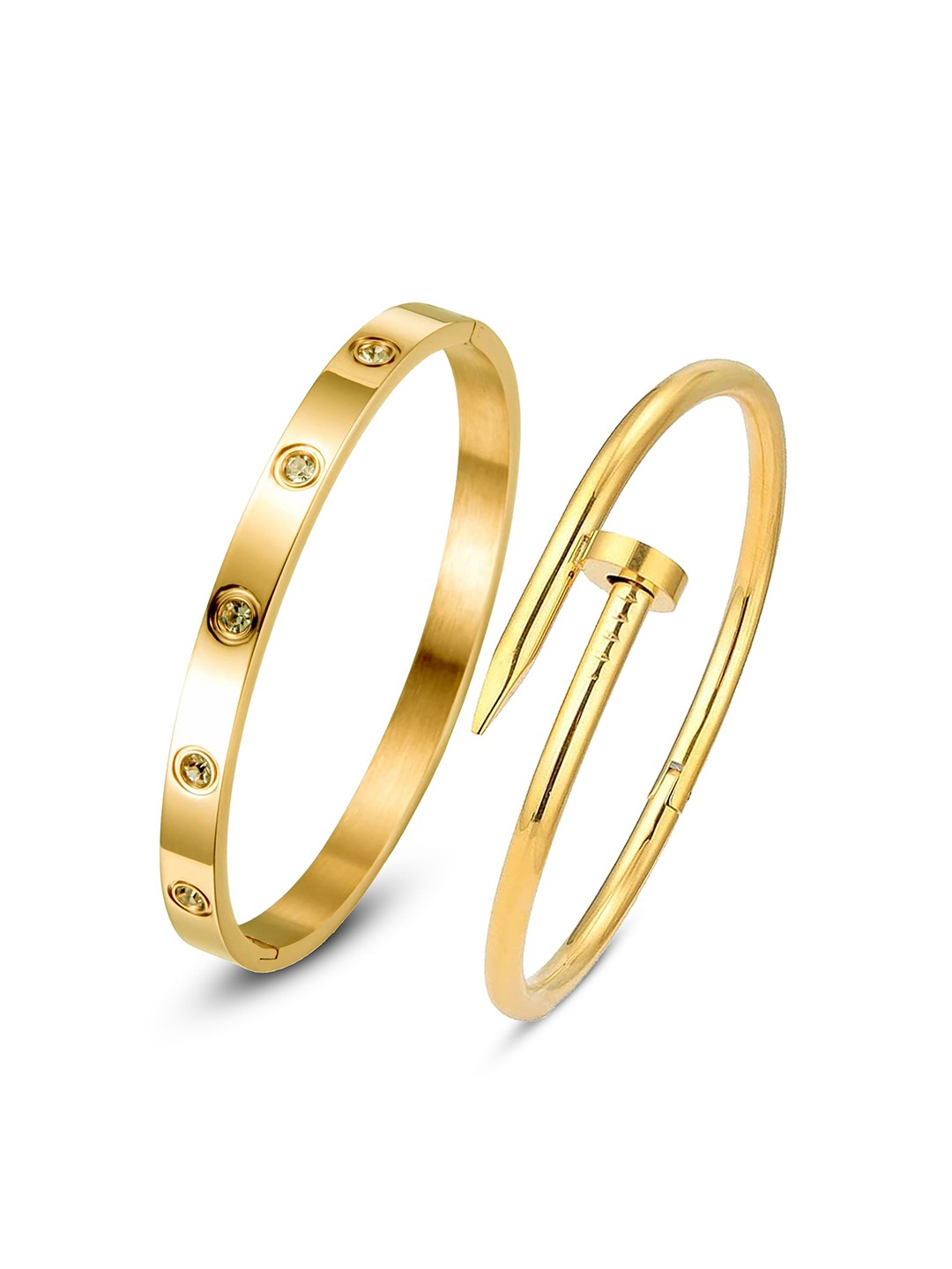 

MEENAZ Set Of 2 Gold-Plated Stainless Steel American Diamond Anti Tarnish Kada Bracelets