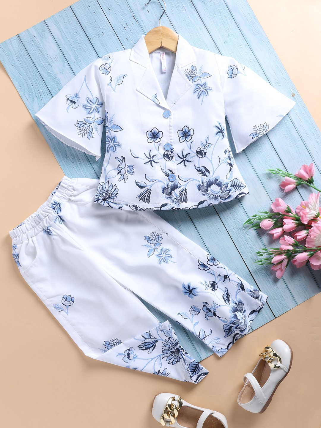 

Toonyport Girls Printed Shirt with Trousers, Blue
