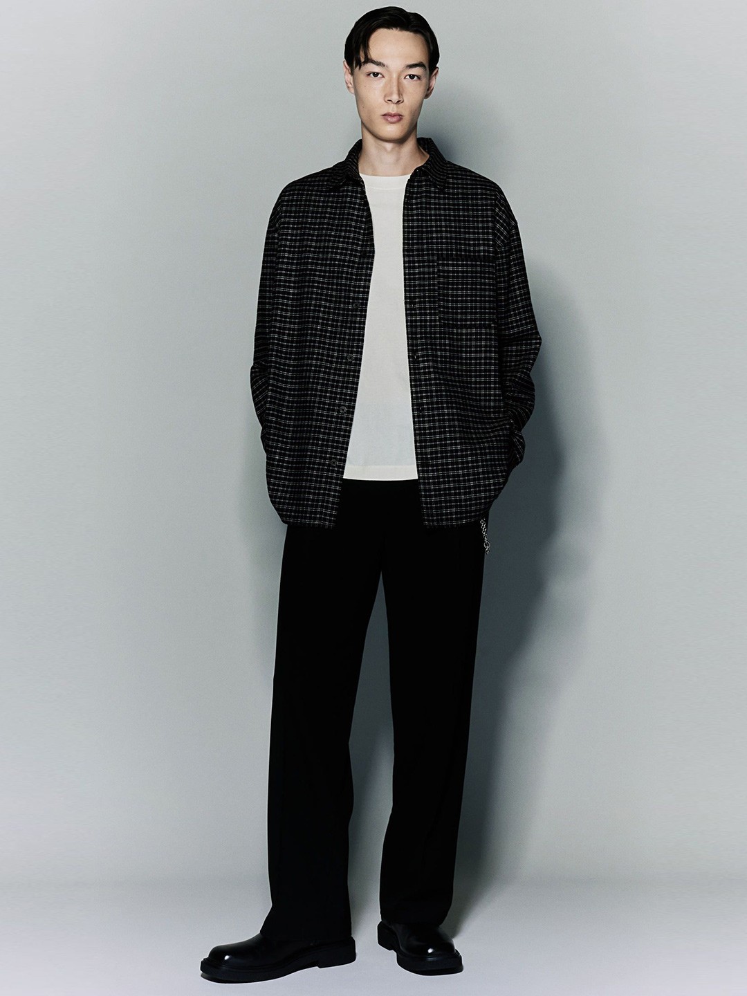 

H&M Loose Fit Flannel Shirt, Black
