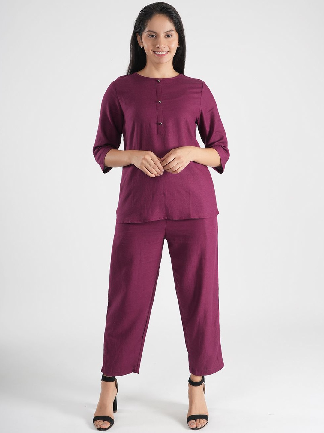 

Style Shoes Round Neck Top With Trousers Co-Ords, Maroon