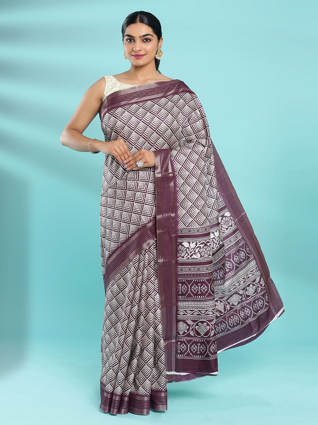 

Kalyan Silks Jute Silk Tussar Saree, Burgundy