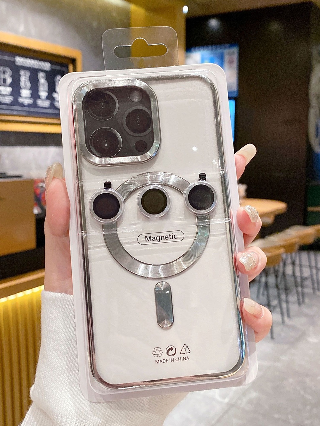 

Luxury Kase Solid Printed iPhone 14 Pro Back Case Mobile Accessories, Silver