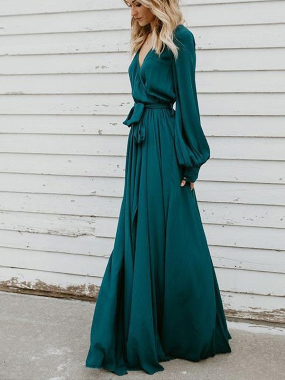 

HERE&NOW Women Puff Sleeve A-Line Maxi Dress, Blue