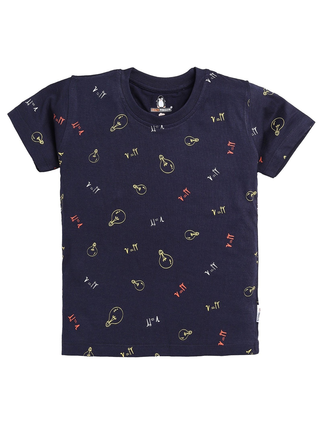 

CRAZYPENGUIN ELITE Boys Conversational Printed Cotton T-shirt, Navy blue