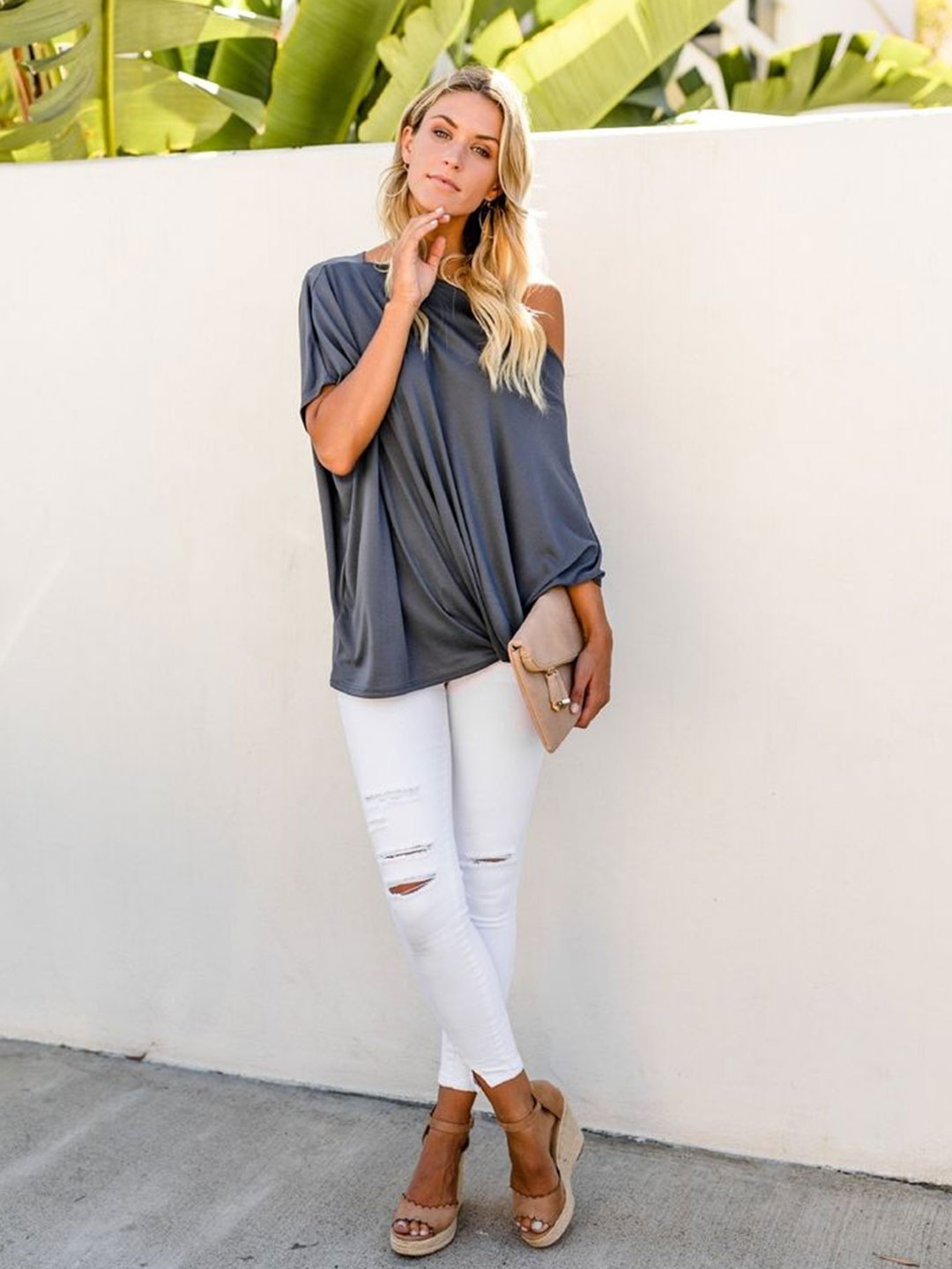 

LULU & SKY Extended Sleeves Top, Grey