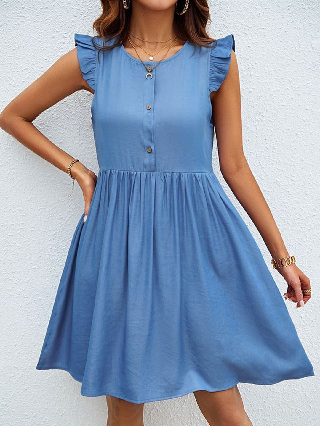 

LULU & SKY Flutter Sleeve Fit & Flare Dress, Blue